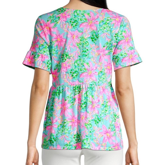 Lilly Pulitzer Jodee Ruffle Sleeve Swing Floral Top - Surf Blue So Shellegant - Picture 11 of 15